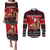 Personalised New Zealand Christmas Couples Matching Puletasi Dress and Long Sleeve Button Shirt Kiwi Santa Claus Maori Meri Kirihimete LT9 Red - Polynesian Pride