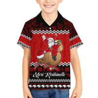 Personalised New Zealand Christmas Family Matching Off Shoulder Long Sleeve Dress and Hawaiian Shirt Kiwi Santa Claus Maori Meri Kirihimete LT9 Son's Shirt Red - Polynesian Pride
