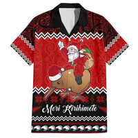 Personalised New Zealand Christmas Family Matching Tank Maxi Dress and Hawaiian Shirt Kiwi Santa Claus Maori Meri Kirihimete LT9 Dad's Shirt - Short Sleeve Red - Polynesian Pride