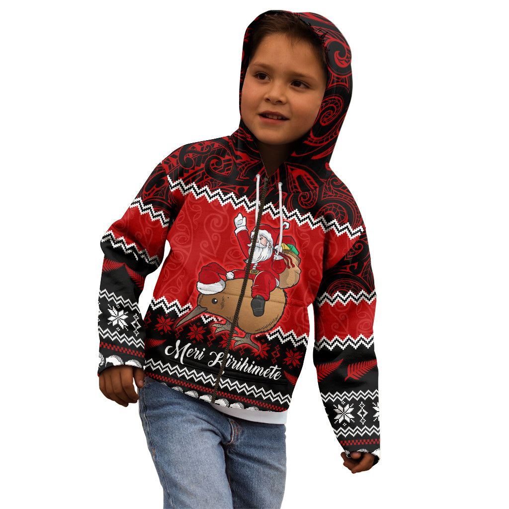 Personalised New Zealand Christmas Kid Hoodie Kiwi Santa Claus Maori Meri Kirihimete LT9 - Polynesian Pride