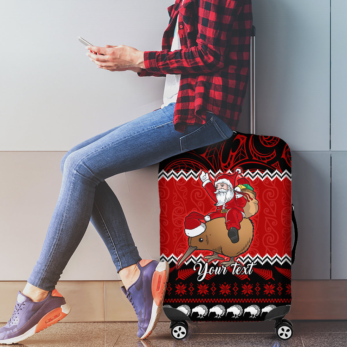 Personalised New Zealand Christmas Luggage Cover Kiwi Santa Claus Maori Meri Kirihimete LT9 - Polynesian Pride