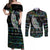 Personalised New Zealand Christmas Couples Matching Off Shoulder Maxi Dress and Long Sleeve Button Shirt Maori Fern Manaia Meri Kirihimete with Papaua Shell LT9 Black - Polynesian Pride