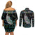 Personalised New Zealand Christmas Couples Matching Off Shoulder Short Dress and Long Sleeve Button Shirt Maori Fern Manaia Meri Kirihimete with Papaua Shell LT9 - Polynesian Pride