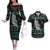 Personalised New Zealand Christmas Couples Matching Off The Shoulder Long Sleeve Dress and Hawaiian Shirt Maori Fern Manaia Meri Kirihimete with Papaua Shell LT9 Black - Polynesian Pride