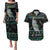 Personalised New Zealand Christmas Couples Matching Puletasi Dress and Hawaiian Shirt Maori Fern Manaia Meri Kirihimete with Papaua Shell LT9 Black - Polynesian Pride