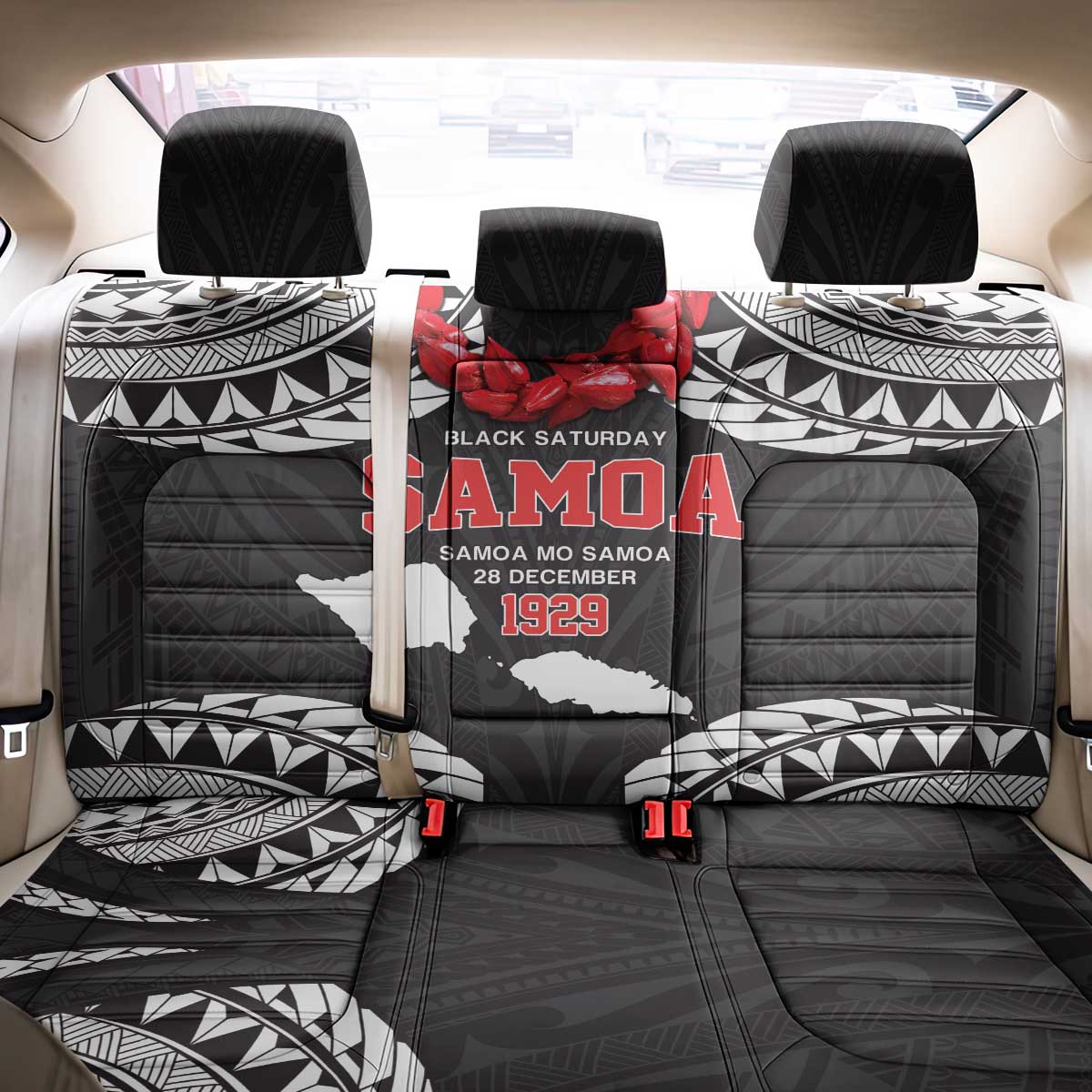 Samoa Black Saturday Back Car Seat Cover Samoa mo Samoa with Black Ula Fala