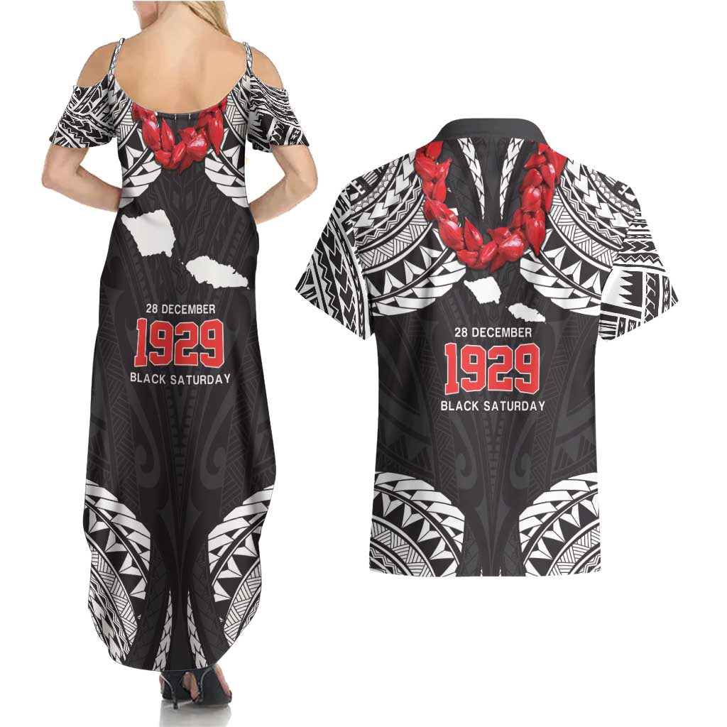 Samoa Black Saturday Couples Matching Summer Maxi Dress and Hawaiian Shirt Samoa mo Samoa with Black Ula Fala