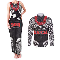 Samoa Black Saturday Couples Matching Tank Maxi Dress and Long Sleeve Button Shirt Samoa mo Samoa with Black Ula Fala