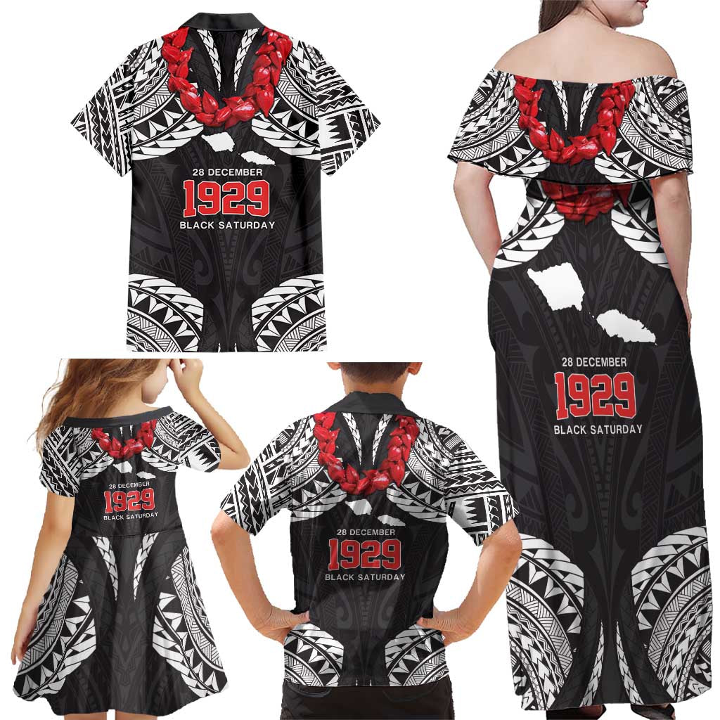Samoa Black Saturday Family Matching Off Shoulder Maxi Dress and Hawaiian Shirt Samoa mo Samoa with Black Ula Fala