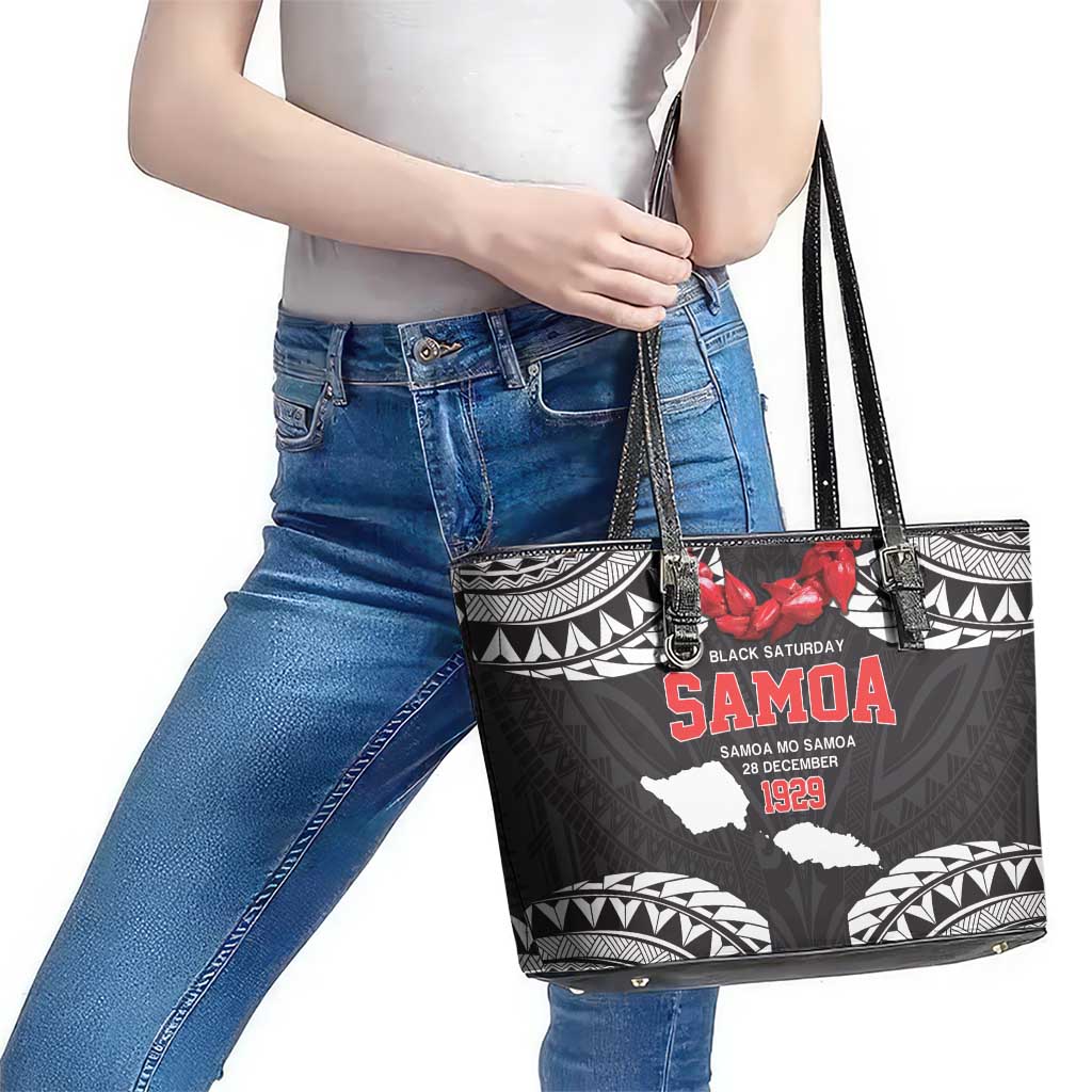 Samoa Black Saturday Leather Tote Bag Samoa mo Samoa with Black Ula Fala