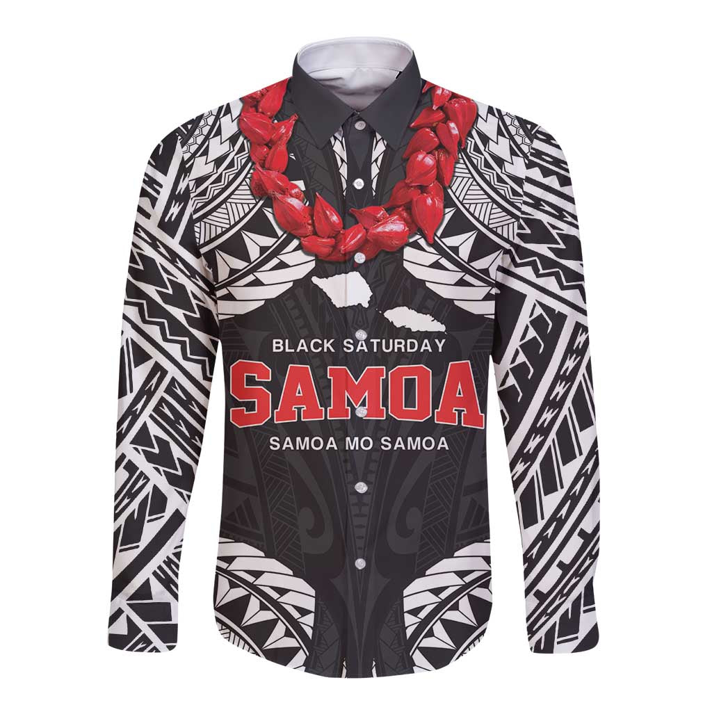 Samoa Black Saturday Long Sleeve Button Shirt Samoa mo Samoa with Black Ula Fala LT9 Unisex Black - Polynesian Pride