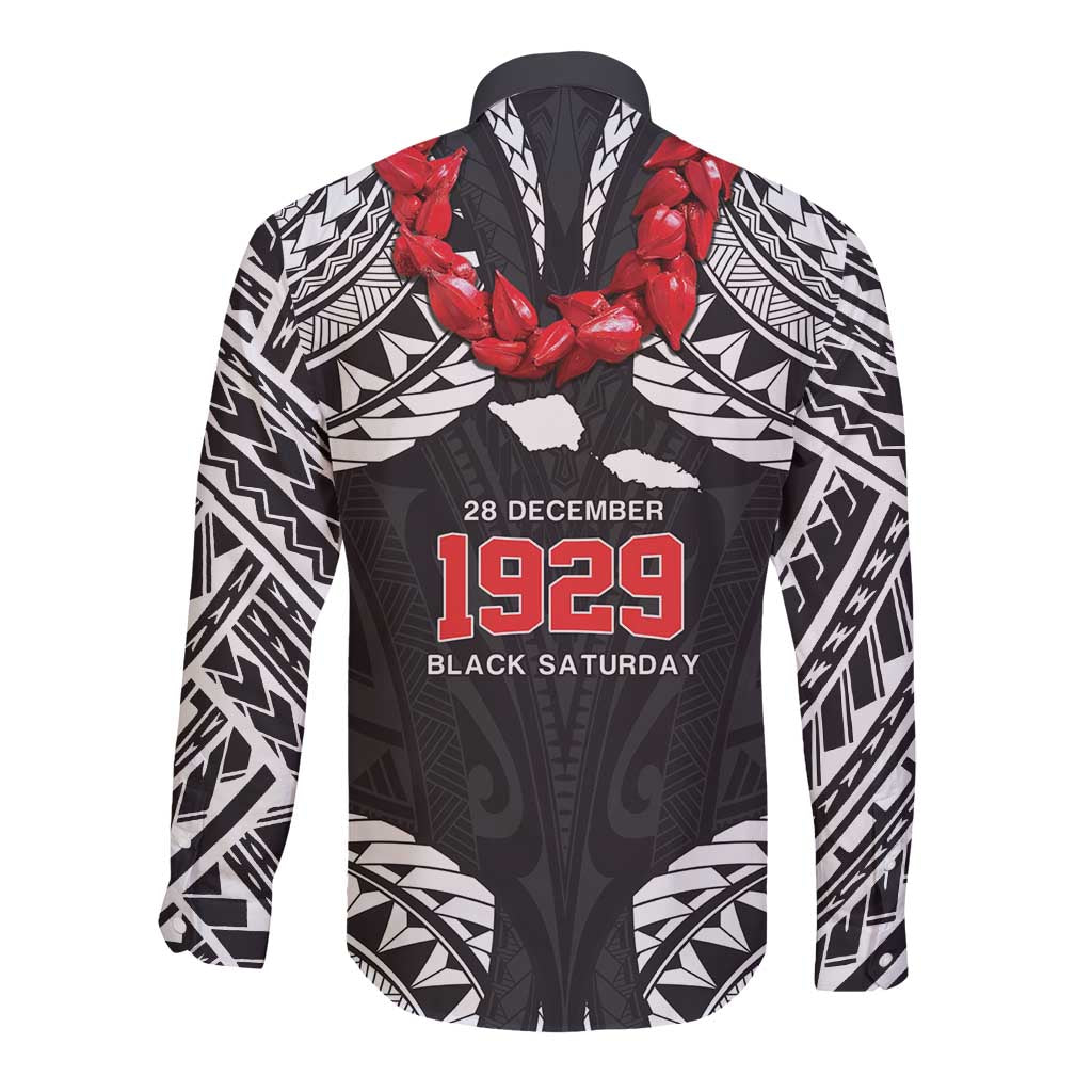 Samoa Black Saturday Long Sleeve Button Shirt Samoa mo Samoa with Black Ula Fala LT9 - Polynesian Pride
