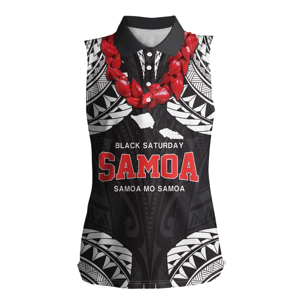Samoa Black Saturday Women Sleeveless Polo Shirt Samoa mo Samoa with Black Ula Fala