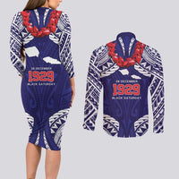 Samoa Black Saturday Couples Matching Long Sleeve Bodycon Dress and Long Sleeve Button Shirt Samoa mo Samoa with Blue Ula Fala