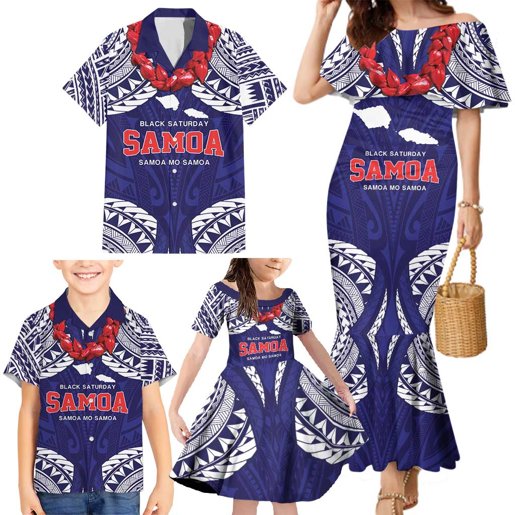 Samoa Black Saturday Family Matching Mermaid Dress and Hawaiian Shirt Samoa mo Samoa with Blue Ula Fala