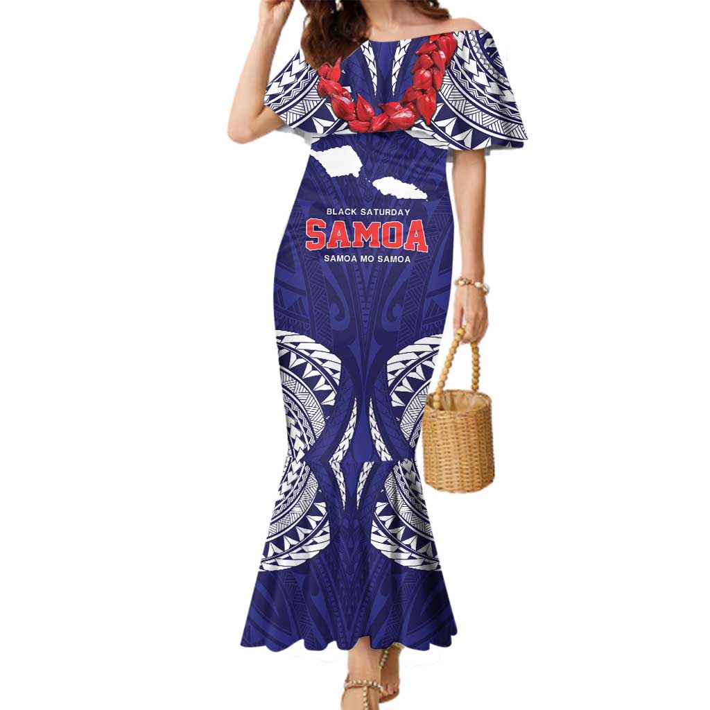 Samoa Black Saturday Family Matching Mermaid Dress and Hawaiian Shirt Samoa mo Samoa with Blue Ula Fala