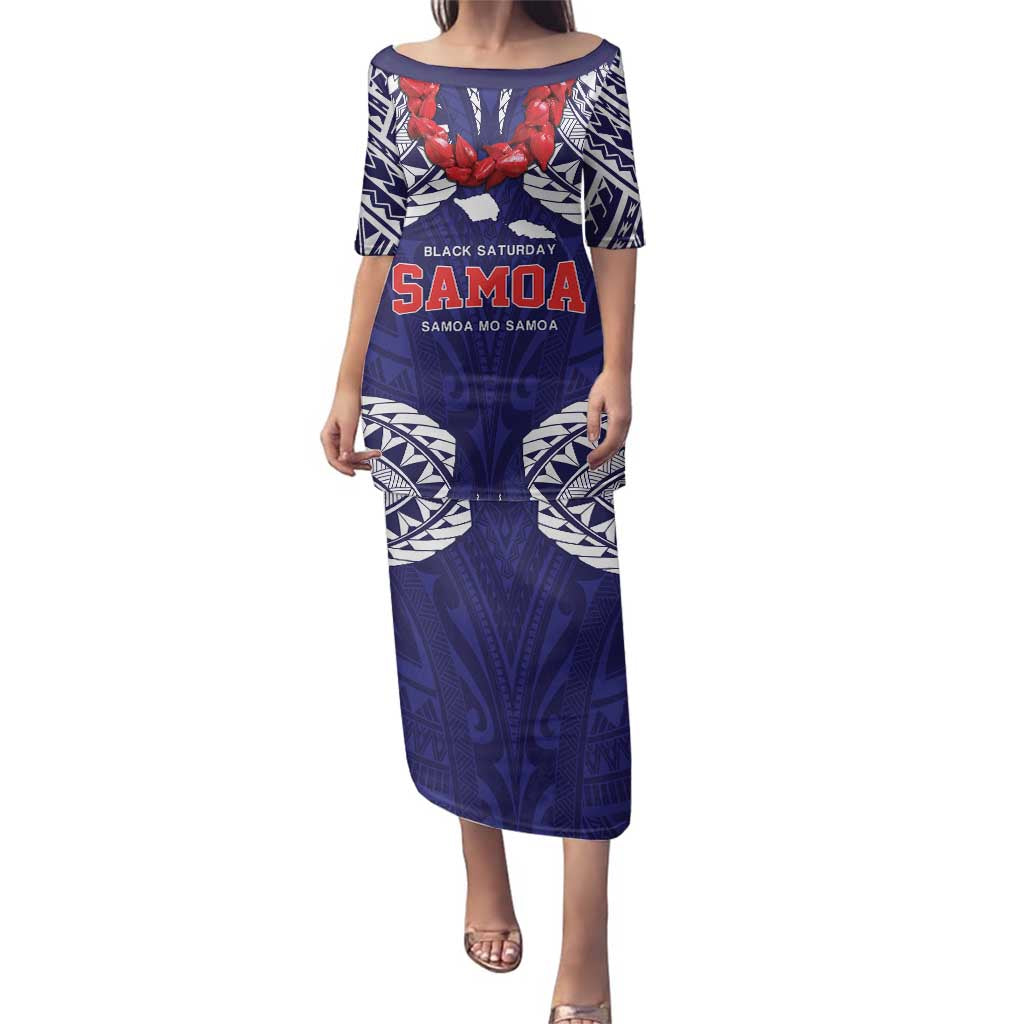 Samoa Black Saturday Family Matching Puletasi and Hawaiian Shirt Samoa mo Samoa with Blue Ula Fala