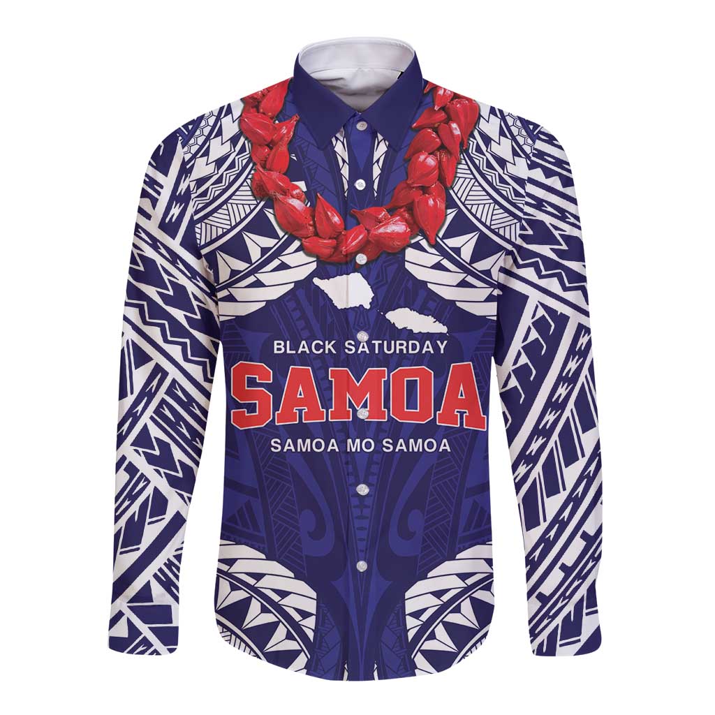 Samoa Black Saturday Long Sleeve Button Shirt Samoa mo Samoa with Blue Ula Fala LT9 Unisex Blue - Polynesian Pride