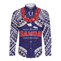 Samoa Black Saturday Long Sleeve Button Shirt Samoa mo Samoa with Blue Ula Fala LT9 Unisex Blue - Polynesian Pride