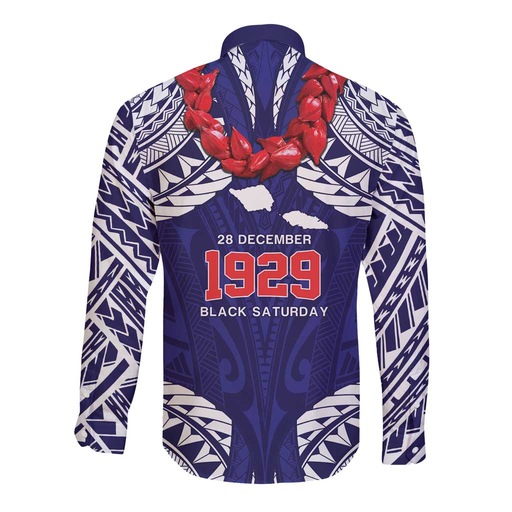 Samoa Black Saturday Long Sleeve Button Shirt Samoa mo Samoa with Blue Ula Fala LT9 - Polynesian Pride