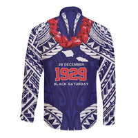 Samoa Black Saturday Long Sleeve Button Shirt Samoa mo Samoa with Blue Ula Fala LT9 - Polynesian Pride