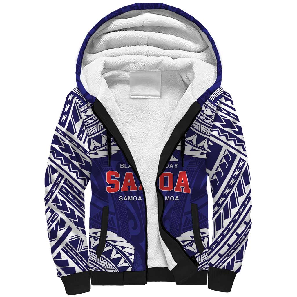 Samoa Black Saturday Sherpa Hoodie Samoa mo Samoa with Blue Ula Fala