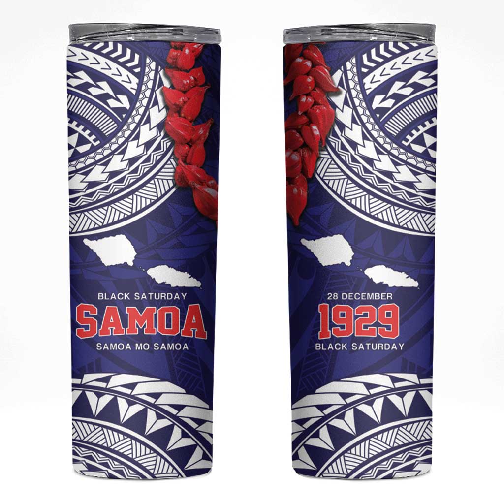 Samoa Black Saturday Skinny Tumbler Samoa mo Samoa with Blue Ula Fala LT9 Blue - Polynesian Pride