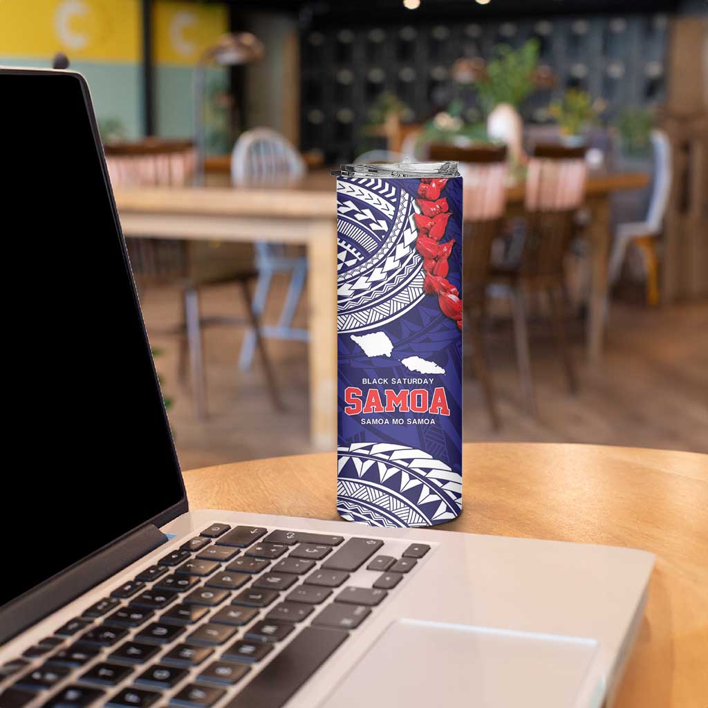 Samoa Black Saturday Skinny Tumbler Samoa mo Samoa with Blue Ula Fala LT9 - Polynesian Pride