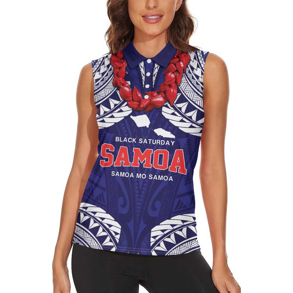 Samoa Black Saturday Women Sleeveless Polo Shirt Samoa mo Samoa with Blue Ula Fala