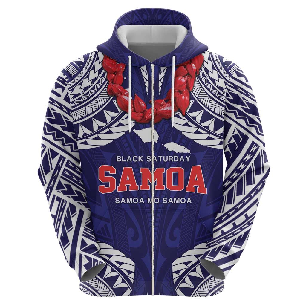 Samoa Black Saturday Zip Hoodie Samoa mo Samoa with Blue Ula Fala