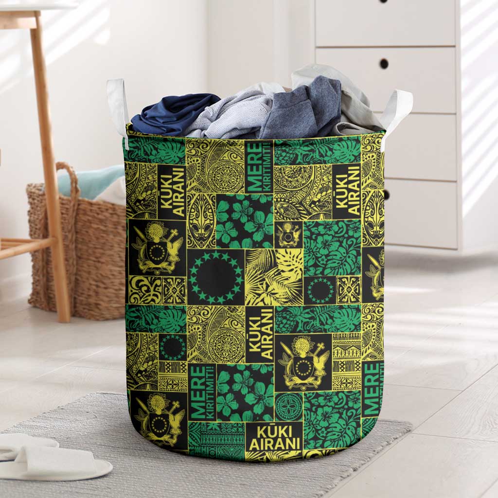 Cook Islands Mere Kiritimiti Laundry Basket Pacific Patchwork Xmas Vibes LT9 Green - Polynesian Pride