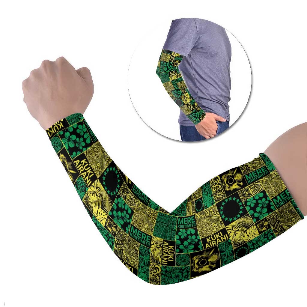 Cook Islands Mere Kiritimiti Arm Sleeves Pacific Patchwork Xmas Vibes LT9 Set of 2 Green - Polynesian Pride