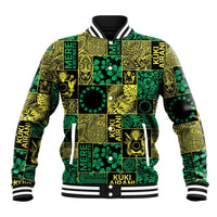Cook Islands Mere Kiritimiti Baseball Jacket Pacific Patchwork Xmas Vibes LT9 Unisex Green - Polynesian Pride