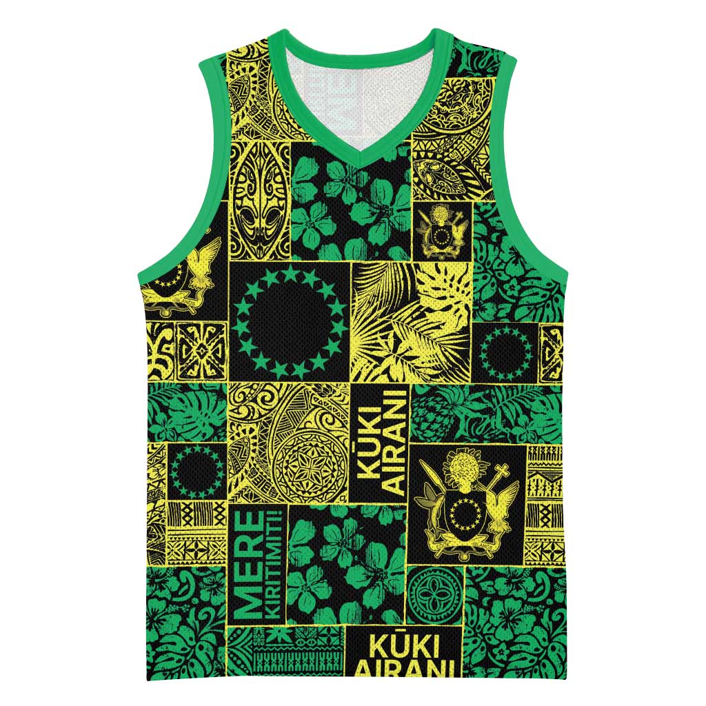 Cook Islands Mere Kiritimiti Basketball Jersey Pacific Patchwork Xmas Vibes LT9 Unisex Green - Polynesian Pride