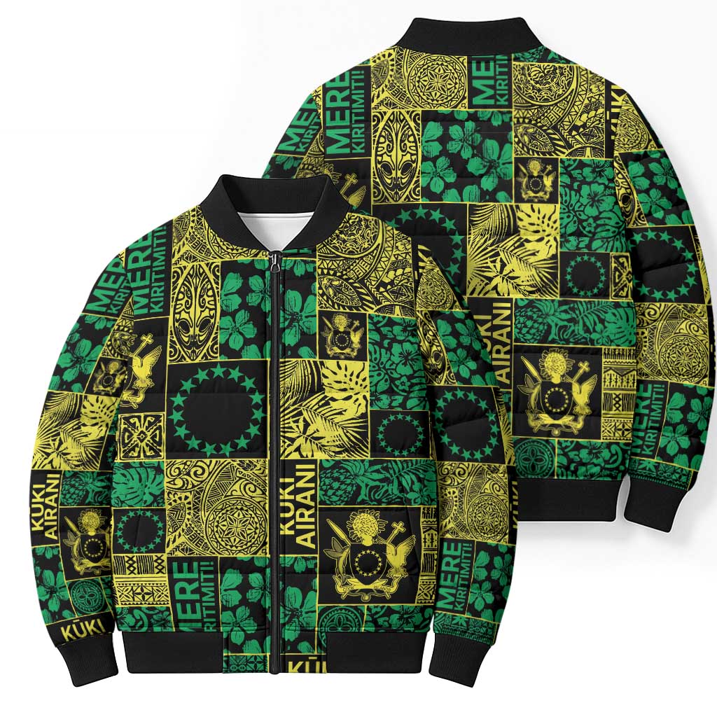 Cook Islands Mere Kiritimiti Bomber Puffer Jacket Pacific Patchwork Xmas Vibes LT9 - Polynesian Pride