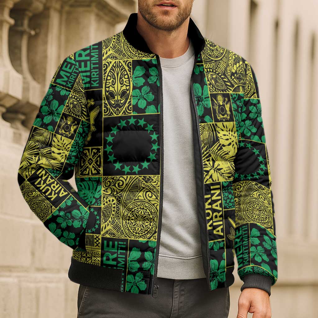 Cook Islands Mere Kiritimiti Bomber Puffer Jacket Pacific Patchwork Xmas Vibes LT9 - Polynesian Pride