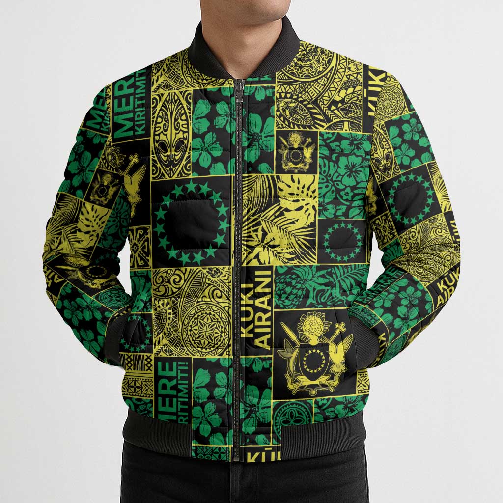 Cook Islands Mere Kiritimiti Bomber Puffer Jacket Pacific Patchwork Xmas Vibes LT9 - Polynesian Pride