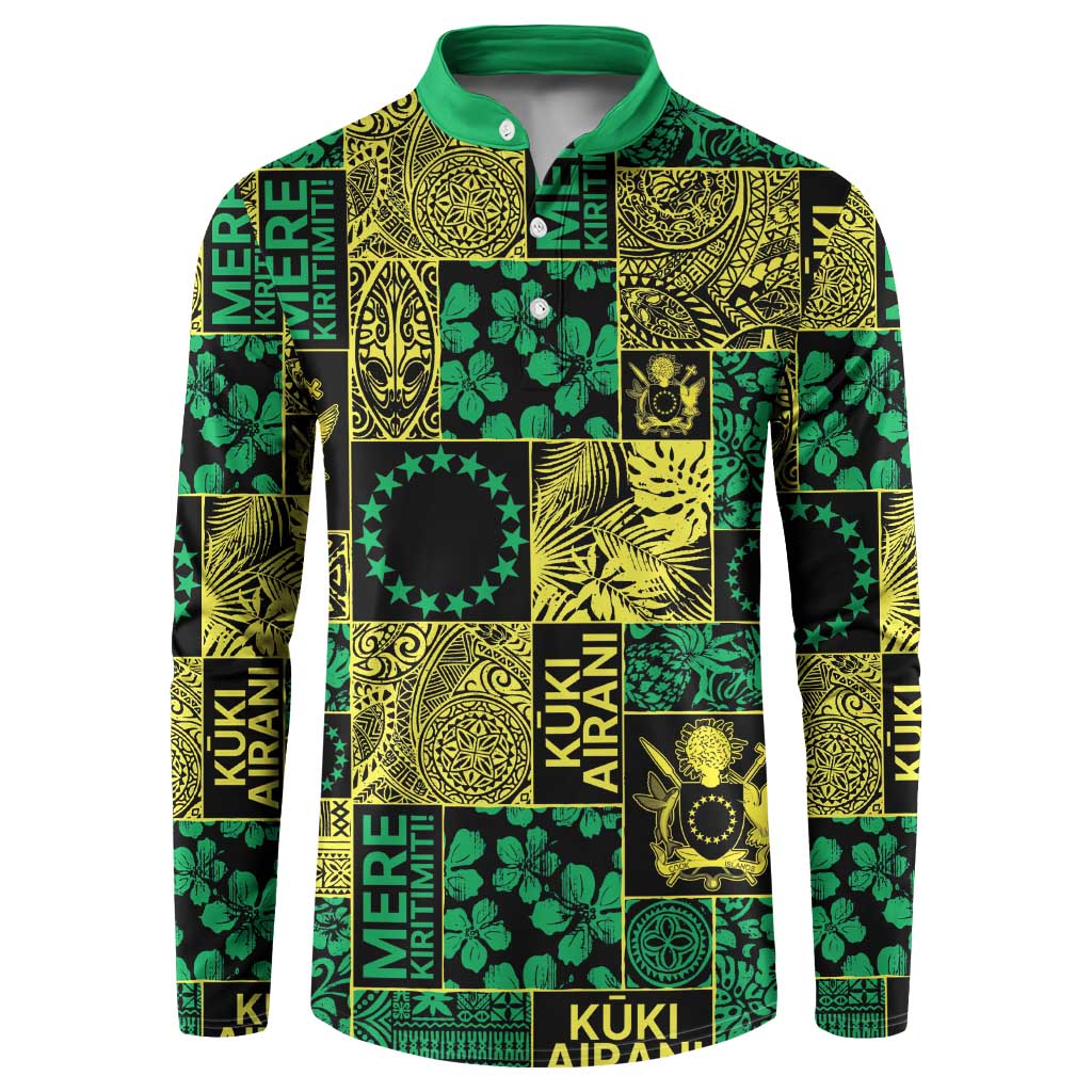 Cook Islands Mere Kiritimiti Button Sweatshirt Pacific Patchwork Xmas Vibes LT9 Green - Polynesian Pride