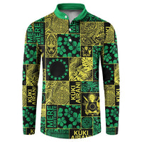 Cook Islands Mere Kiritimiti Button Sweatshirt Pacific Patchwork Xmas Vibes LT9 Green - Polynesian Pride