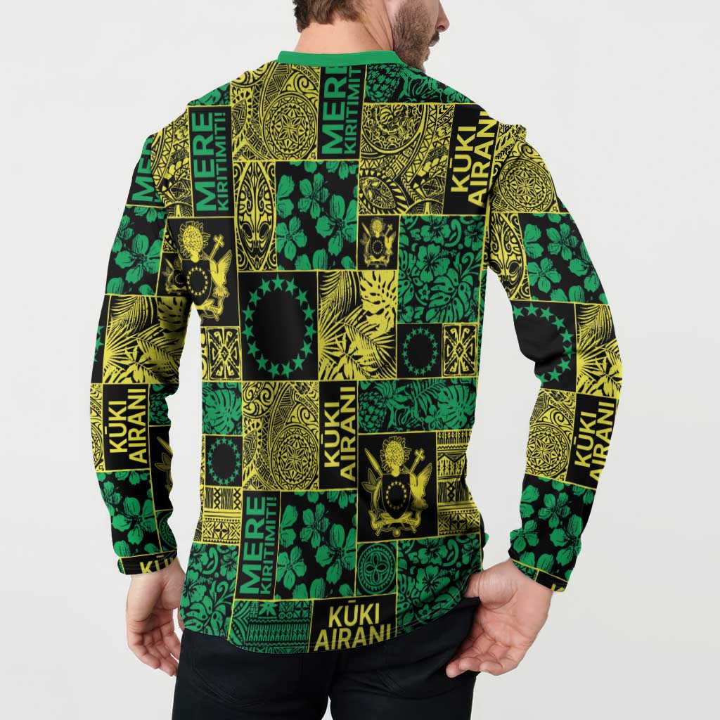 Cook Islands Mere Kiritimiti Button Sweatshirt Pacific Patchwork Xmas Vibes LT9 - Polynesian Pride