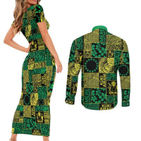 Cook Islands Mere Kiritimiti Couples Matching Short Sleeve Bodycon Dress and Long Sleeve Button Shirt Pacific Patchwork Xmas Vibes - Polynesian Pride