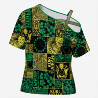 Cook Islands Mere Kiritimiti Cross Shoulder Shirt Pacific Patchwork Xmas Vibes LT9 Female Green - Polynesian Pride