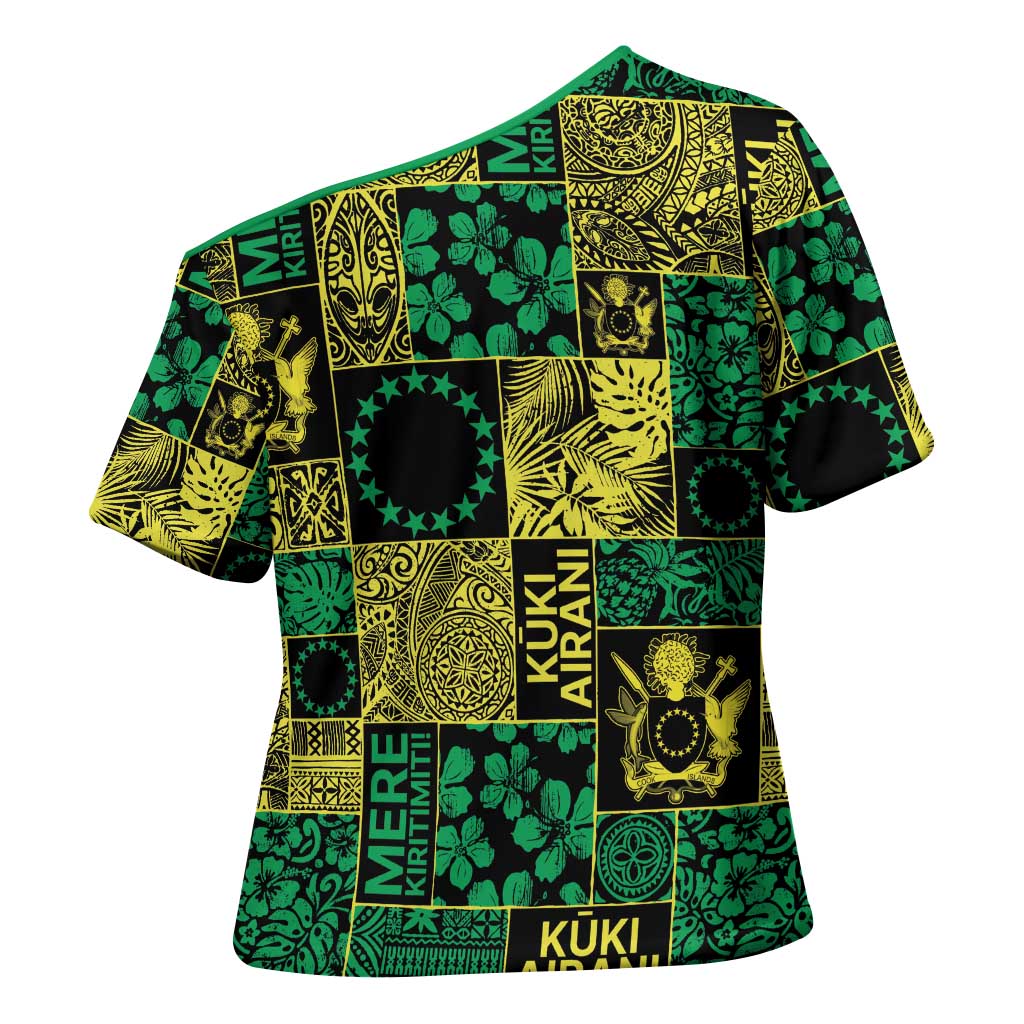Cook Islands Mere Kiritimiti Cross Shoulder Shirt Pacific Patchwork Xmas Vibes LT9 - Polynesian Pride