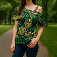 Cook Islands Mere Kiritimiti Cross Shoulder Shirt Pacific Patchwork Xmas Vibes LT9 - Polynesian Pride