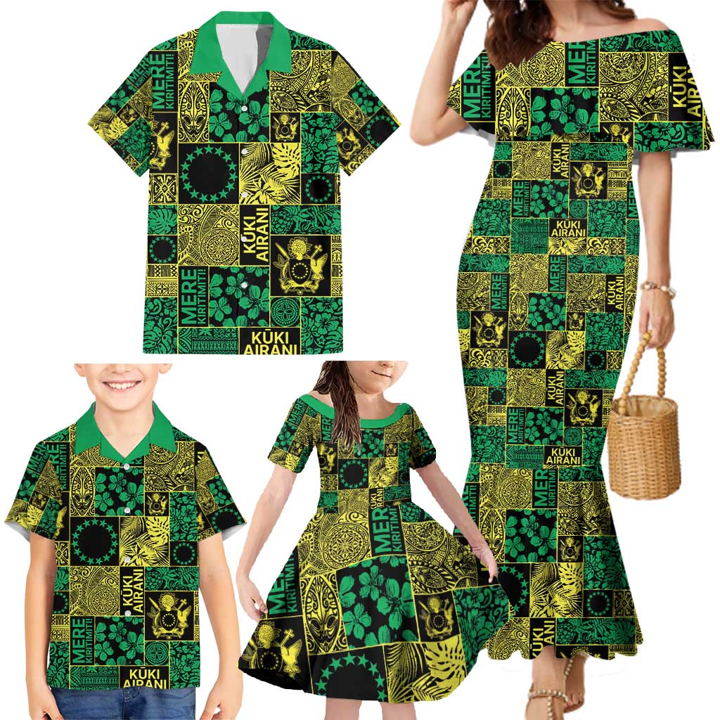 Cook Islands Mere Kiritimiti Family Matching Mermaid Dress and Hawaiian Shirt Pacific Patchwork Xmas Vibes - Polynesian Pride