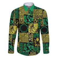 Cook Islands Mere Kiritimiti Family Matching Off The Shoulder Long Sleeve Dress and Hawaiian Shirt Pacific Patchwork Xmas Vibes - Polynesian Pride