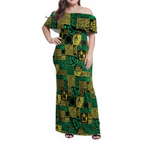 Cook Islands Mere Kiritimiti Family Matching Off Shoulder Maxi Dress and Hawaiian Shirt Pacific Patchwork Xmas Vibes - Polynesian Pride