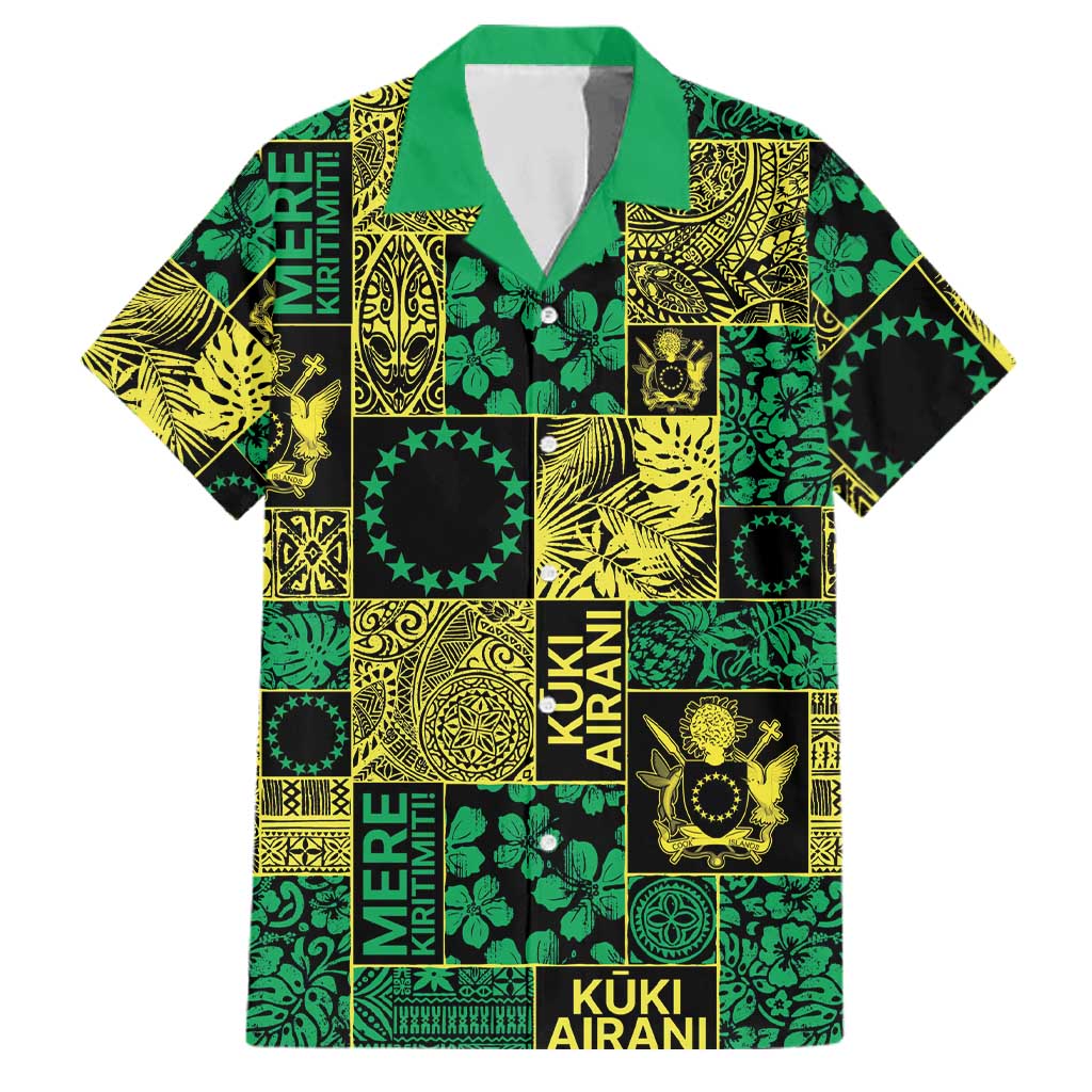 Cook Islands Mere Kiritimiti Family Matching Puletasi and Hawaiian Shirt Pacific Patchwork Xmas Vibes LT9 Dad's Shirt - Short Sleeve Green - Polynesian Pride