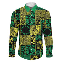 Cook Islands Mere Kiritimiti Family Matching Puletasi and Hawaiian Shirt Pacific Patchwork Xmas Vibes LT9 Dad's Shirt - Long Sleeve Green - Polynesian Pride