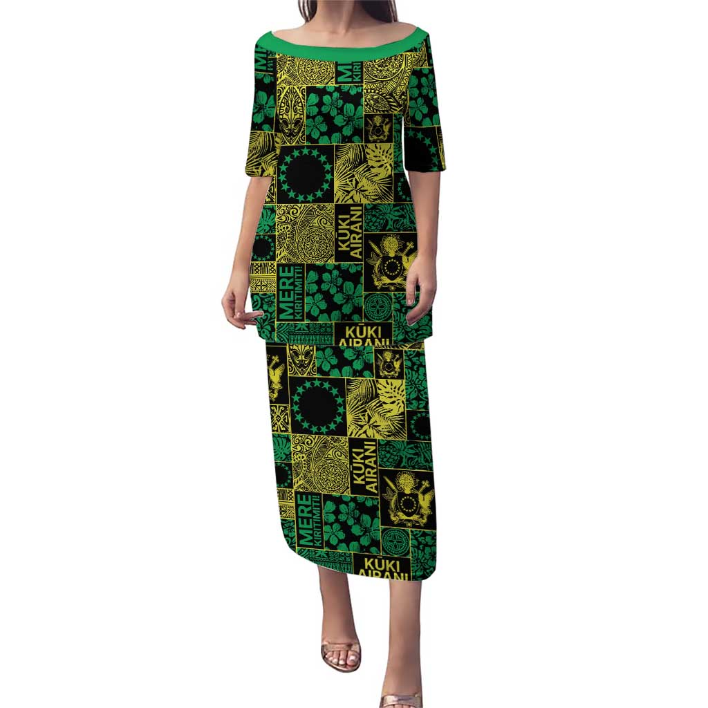 Cook Islands Mere Kiritimiti Family Matching Puletasi and Hawaiian Shirt Pacific Patchwork Xmas Vibes LT9 Mom's Dress Green - Polynesian Pride